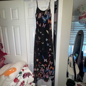 Black mesh Slip Dress with Colorful Butterfly Print